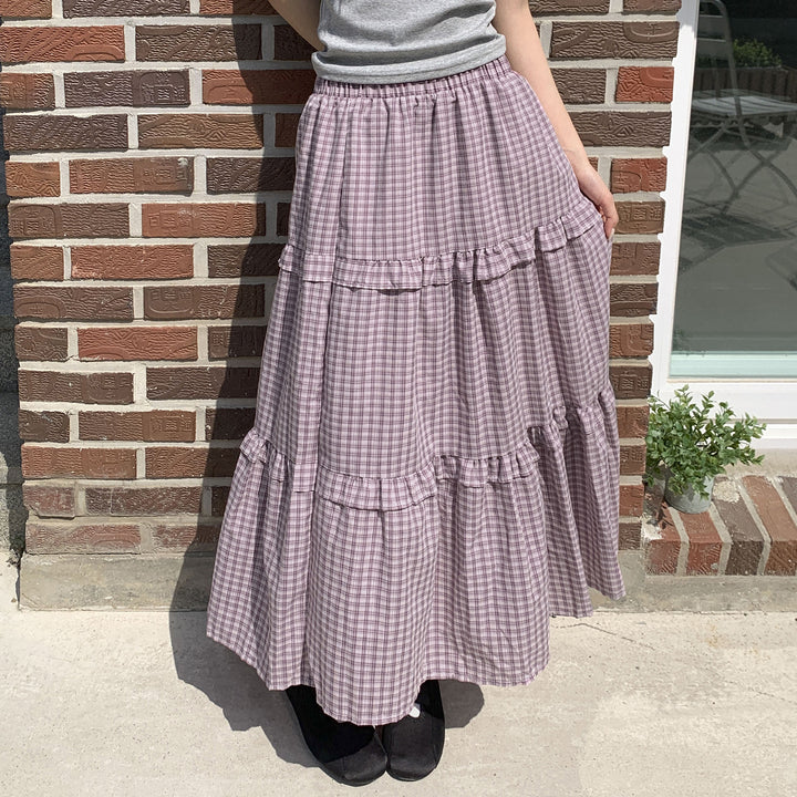 Damen Maxi-Rock mit Volant und Karomuster Drune