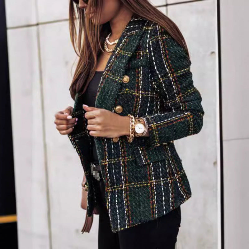 Damen nan eleganter Tweed-Blazer mit Doppelknopf, strukturierter Webung und aufgesetzten Taschen Drune