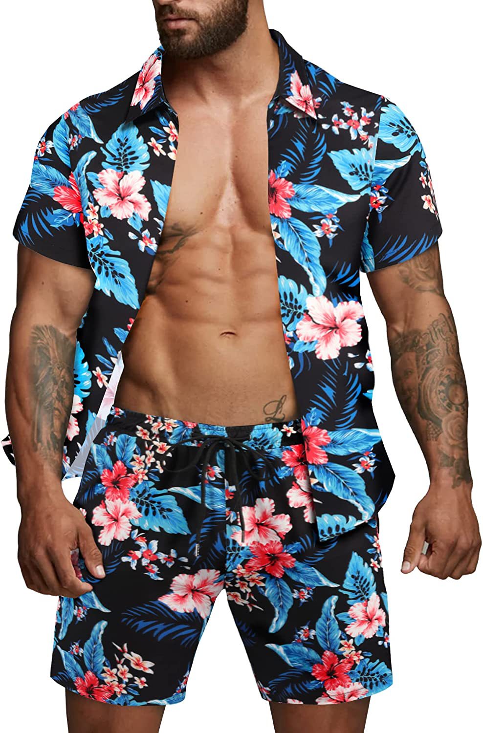 Herren kurzärmliges Hemd und Badeshorts Set Drune