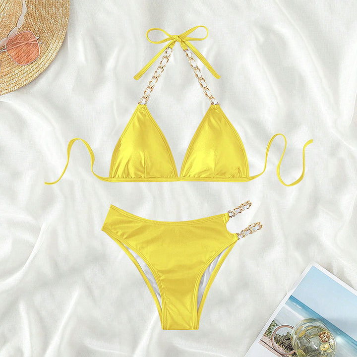 Damen Triangel-Bikini mit goldenen Kettendetails Drune