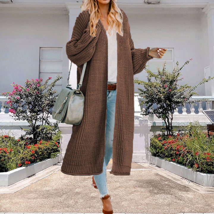 Damen Grobstrick-Langjacke mit weitem Schnitt und modischen Details Drune
