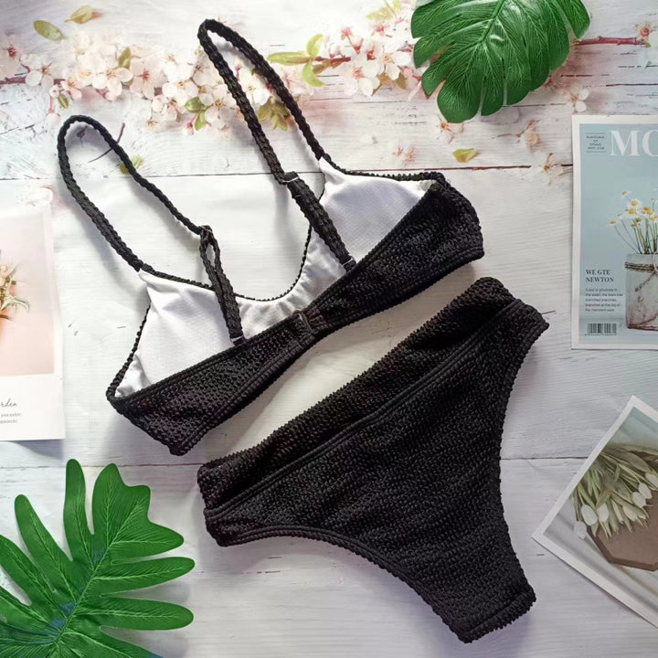 Damen Triangel-Bikini mit elastischem Wellenmuster und komfortablem Schnitt Drune