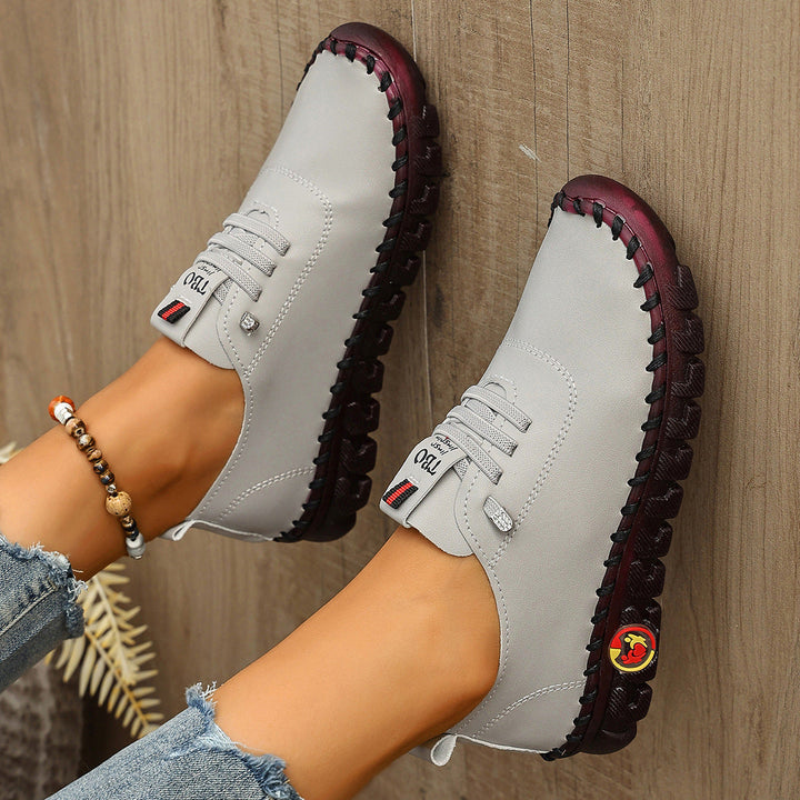 Damen Freizeit-Leder-Sneaker mit elastischen Schnürsenkeln und rutschfester Sohle Drune