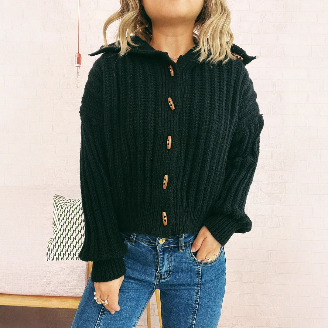 Damen Strickjacke mit dekorativen Knöpfen und strukturiertem Rippenmuster Drune