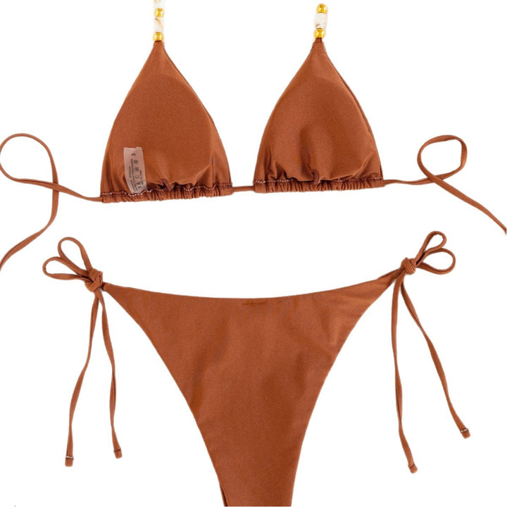 Damen Triangel-Bikini mit verstellbaren Trägern und dekorativen Perlen Drune
