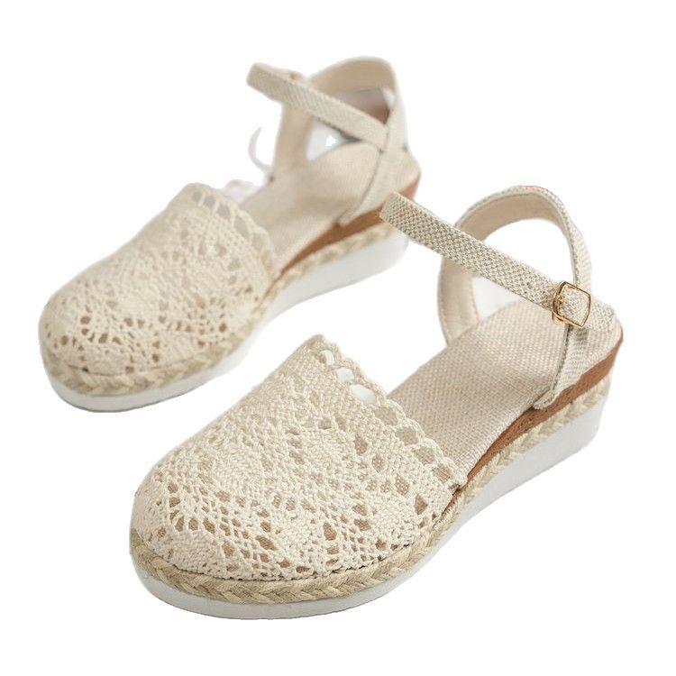 Damen geflochtene Espadrilles mit verstellbarem Riemen und rutschfester Sohle Drune