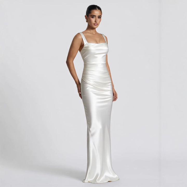 Damen Elegantes Satin-Maxi-Kleid mit figurschmeichelndem Design Drune