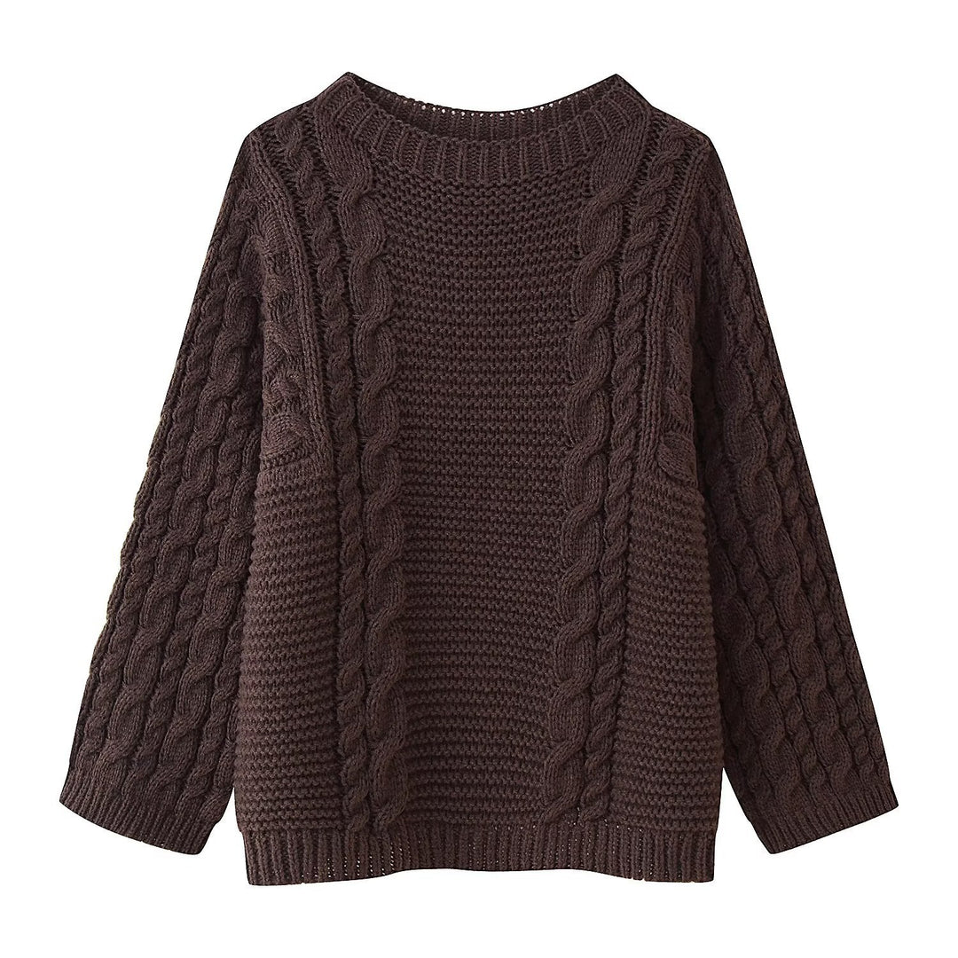 Damen Strickpullover mit Kabelmuster und weitem Schnitt Drune