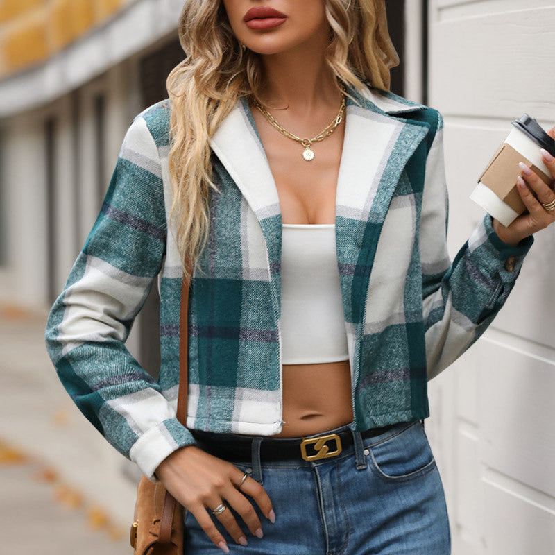 Damen Karierte Freizeitjacke mit modischem Schnitt und praktischen Taschen Drune