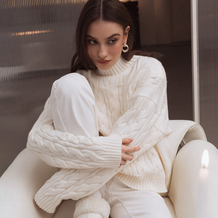 Damen Strickpullover mit hohem Kragen und strukturiertem Muster Drune