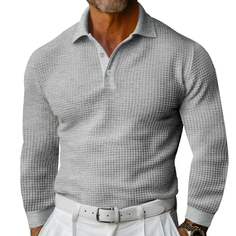 Herren nan Langarm-Poloshirt aus Waffelstrick mit schmaler Passform verdeckter Knopfleiste und Hemdkragen Drune