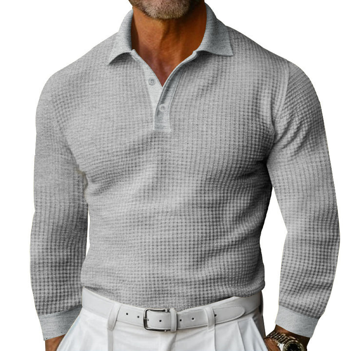 Herren nan Langarm-Poloshirt aus Waffelstrick mit schmaler Passform verdeckter Knopfleiste und Hemdkragen Drune