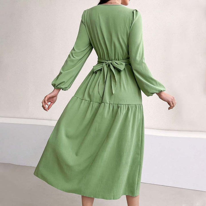 Damen Midikleid mit Wickeldetail und voluminösen Ärmeln Drune