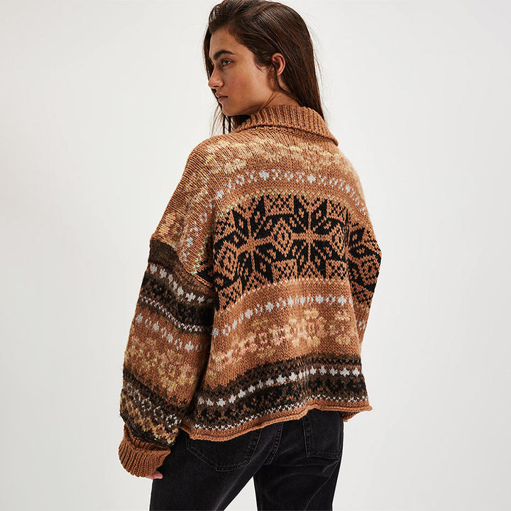 Damen Grobstrickjacke mit trendigem Norweger-Muster und lässigem Schnitt Drune