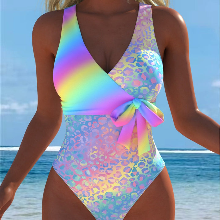 Damen Einteiliger Badeanzug mit elegantem Leoparden-Design und schimmerndem Farbverlauf Drune
