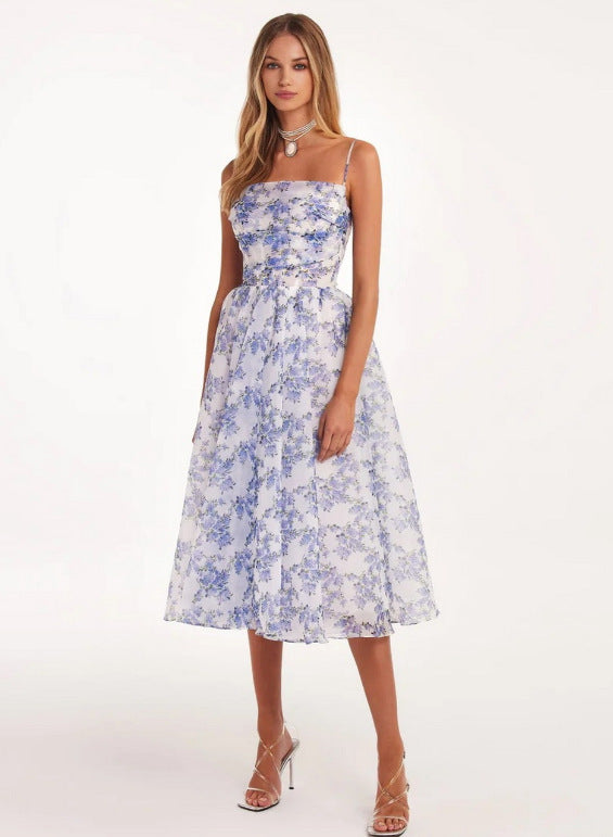 Damen Midi-Kleid mit floralem Spitzenoberteil und schwingendem Rock Drune