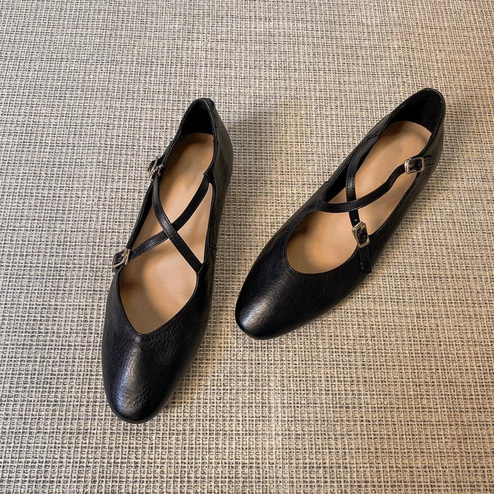 Damen Ballerinas mit kreuzförmigem Riemen und eleganter Spitze Drune