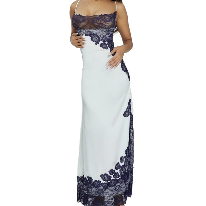 Damen Elegantes Spitzenkleid mit tiefem V-Ausschnitt und transparenten Einsätzen Drune