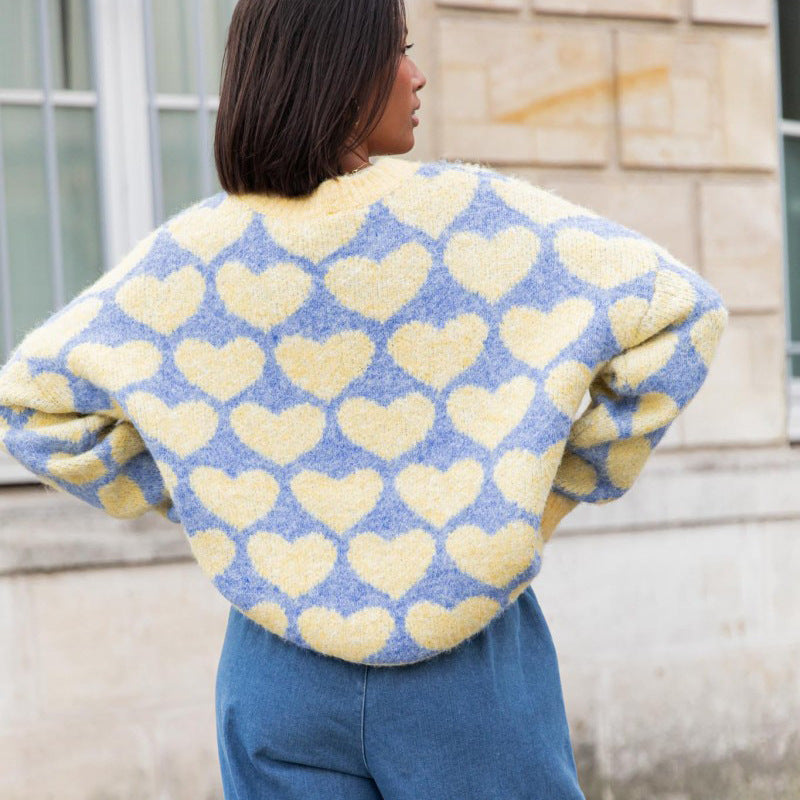 Damen Oversized Pullover mit Herzmuster und weitem Schnitt Drune