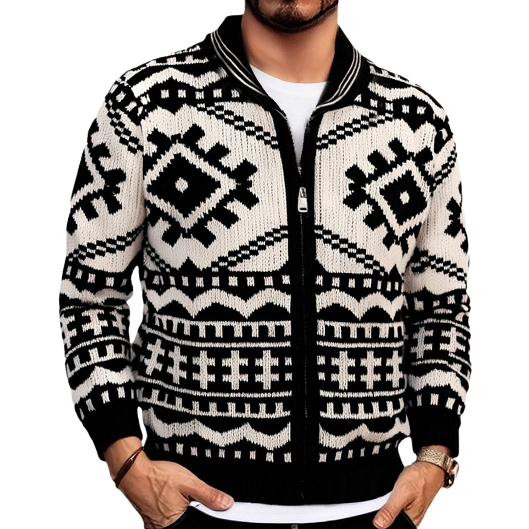Herren Strickjacke mit Zopfmuster und Stehkragen Drune