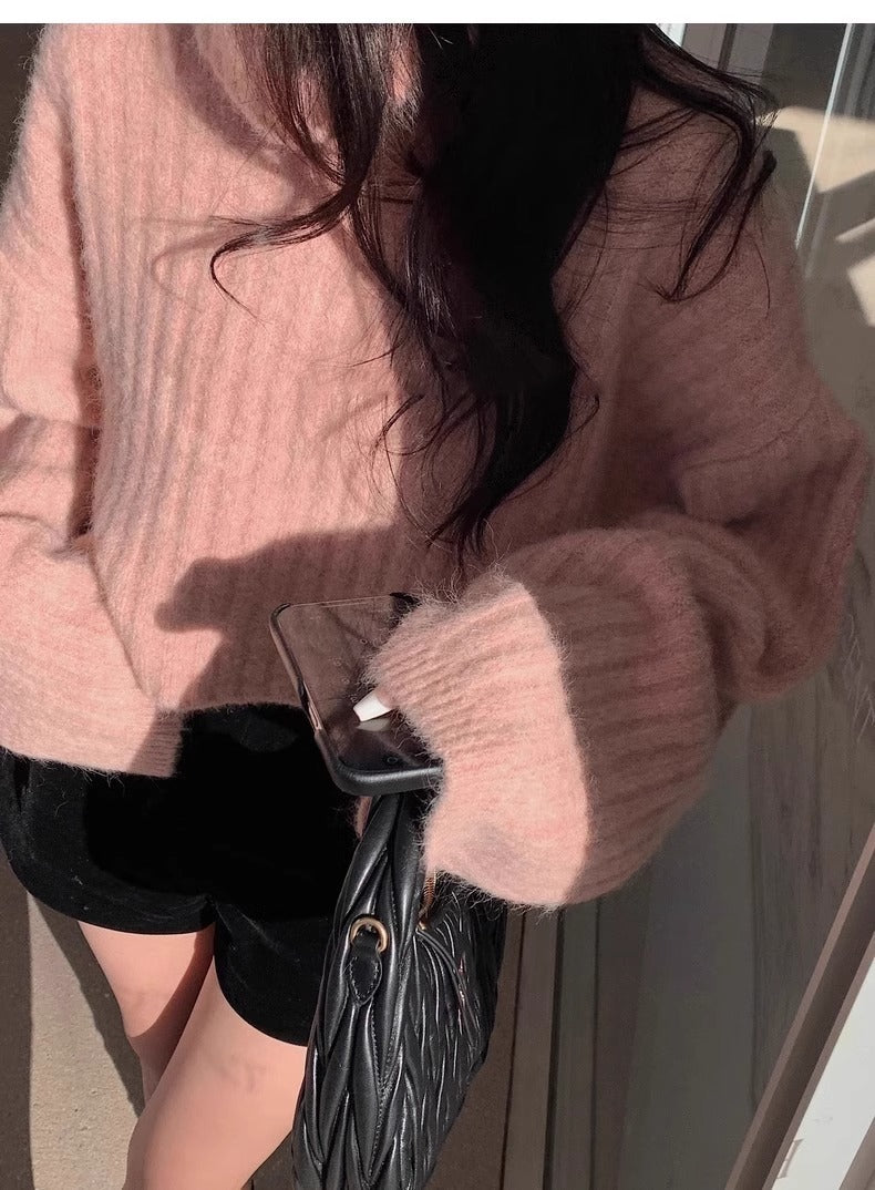 Damen modischer Rollkragenpullover mit Rippstruktur und weitem Schnitt Drune