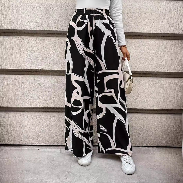 Damen Weit geschnittene Chiffon-Hosen mit modernem Grafikmuster Drune