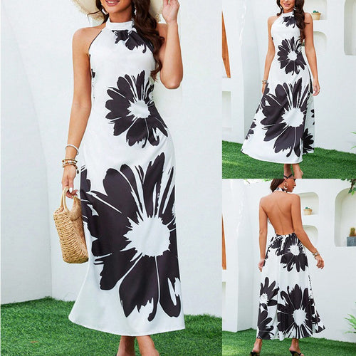 Damen Luftiges Maxikleid mit elegantem Blumenmuster und hochgeschlossenem Design Drune