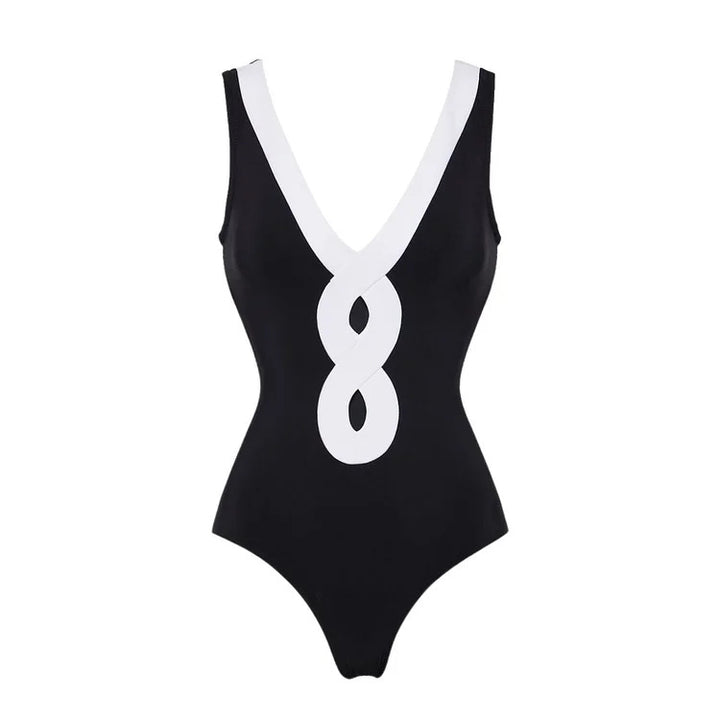 Damen eleganter V-Ausschnitt Schwimmanzug mit stilvollem Wickelrock Drune