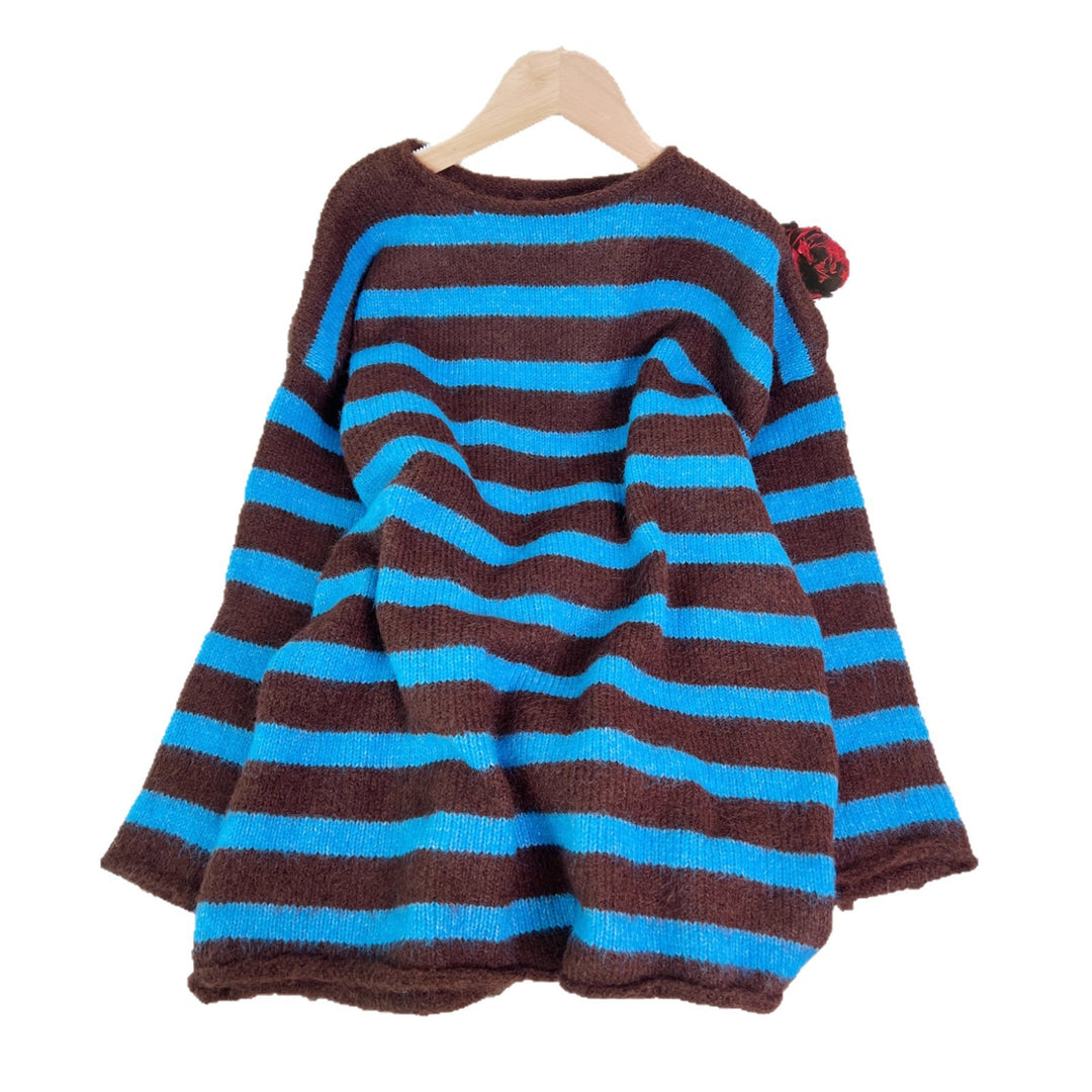 Damen Modischer Streifen Pullover Drune