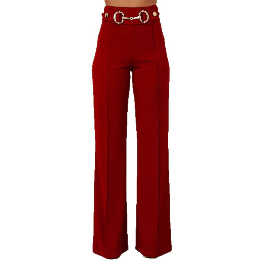 Damen weite Hochtaillenhose mit dekorativem Gürtel und eleganter Nahtführung Drune