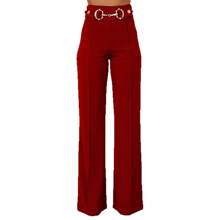 Damen weite Hochtaillenhose mit dekorativem Gürtel und eleganter Nahtführung Drune