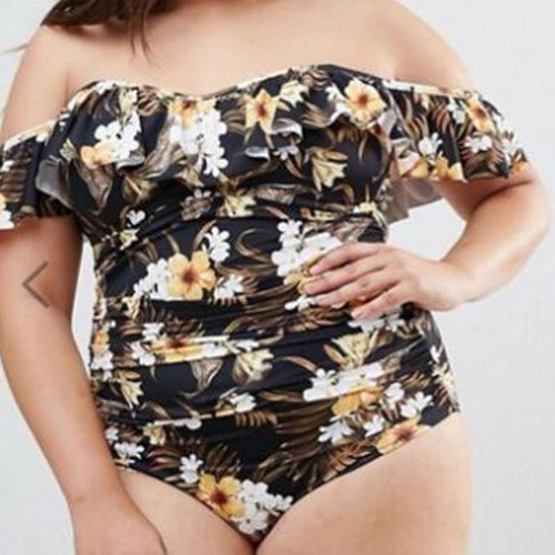 Damen Off-Shoulder Einteiler Badeanzug mit Rüschendetails Drune