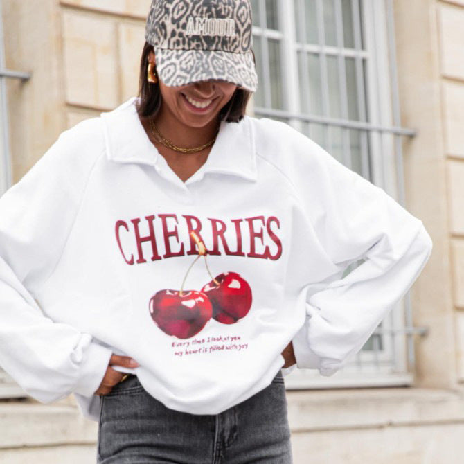 Damen Sweatshirt mit kreativem Kirschmotiv und modernem Schnitt Drune