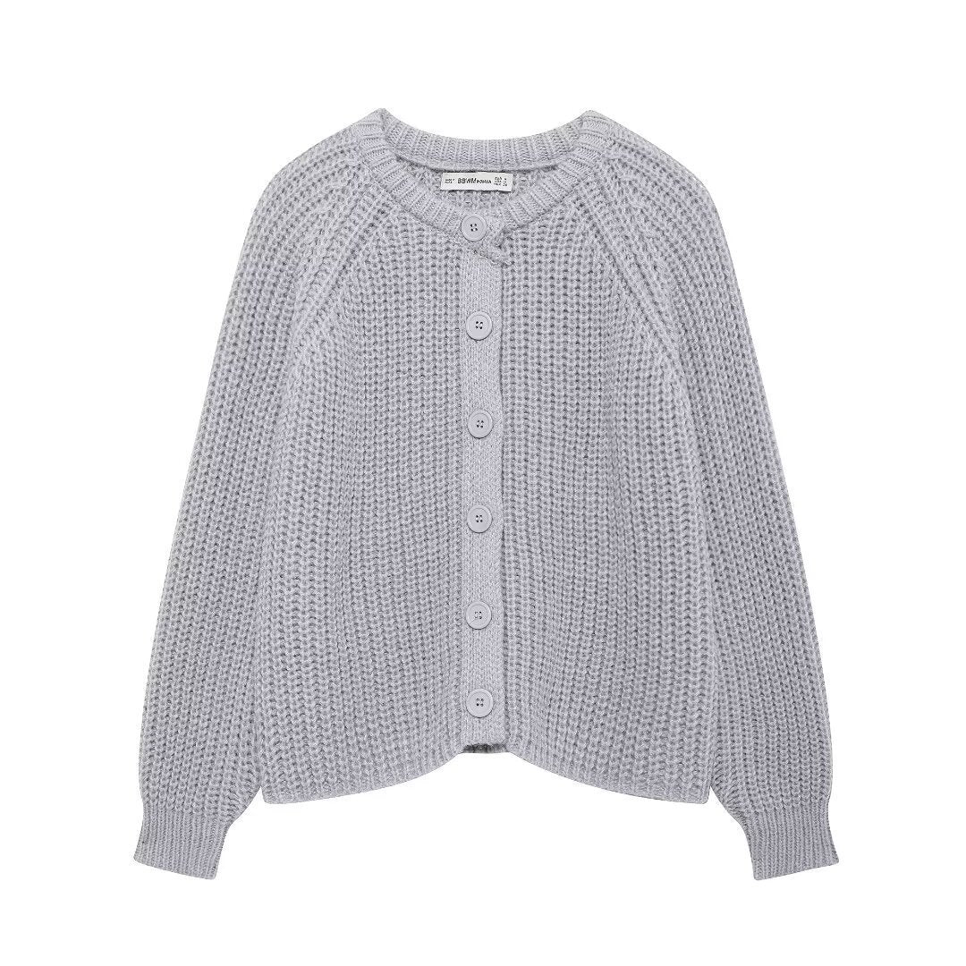 Damen nan grob gestrickte Raglan-Cardigan mit Ballonärmeln und durchgehender Knopfleiste Drune