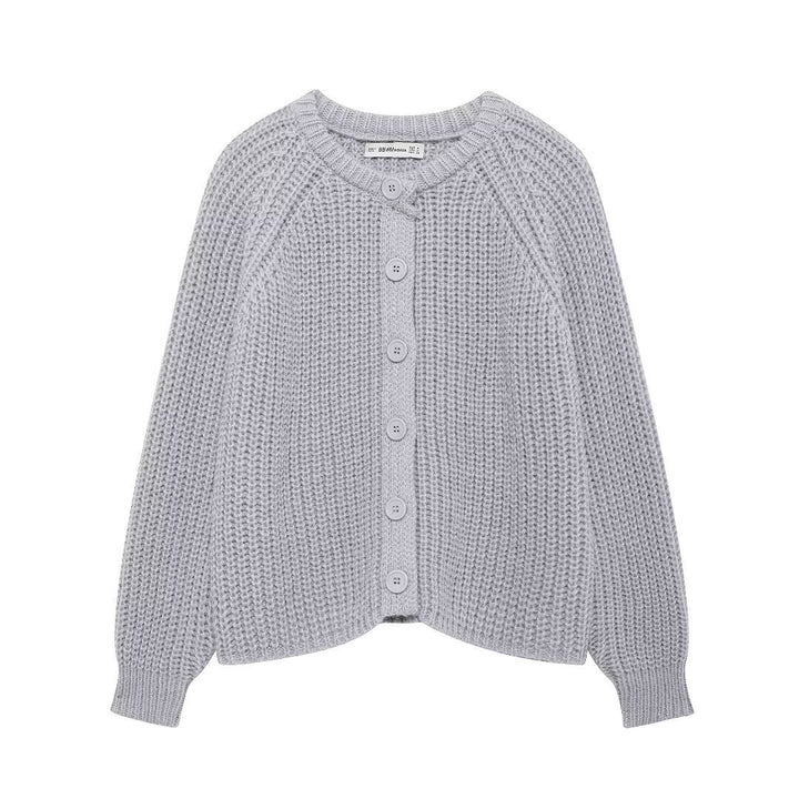 Damen nan grob gestrickte Raglan-Cardigan mit Ballonärmeln und durchgehender Knopfleiste Drune