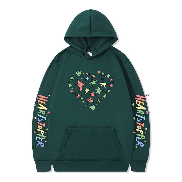 Damen Kapuzenpullover mit kreativem Herz- und Blattmotiv Drune