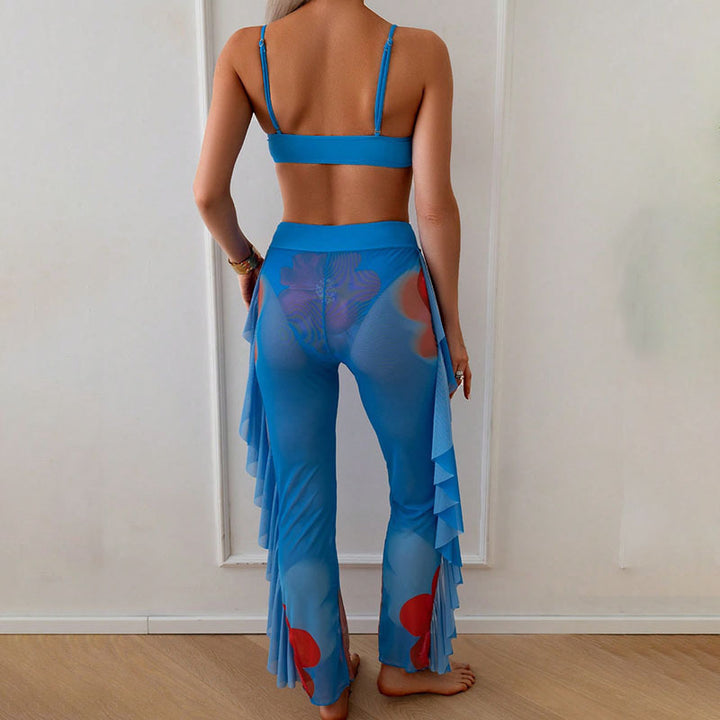 Damen Zweiteiliges Bikiniset mit transparenten Rüschen Drune