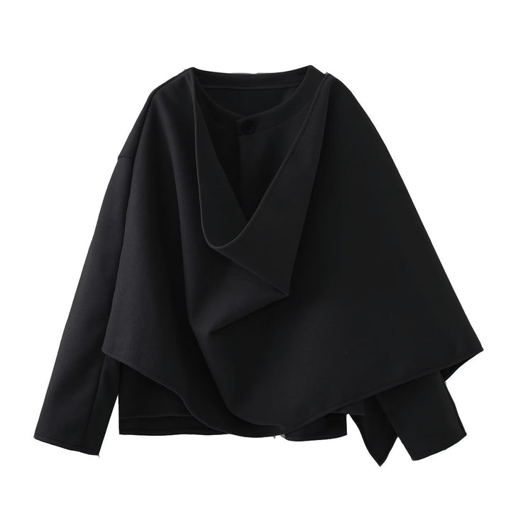 Damen asymmetrische Wickeljacke mit großem Kragen Drune