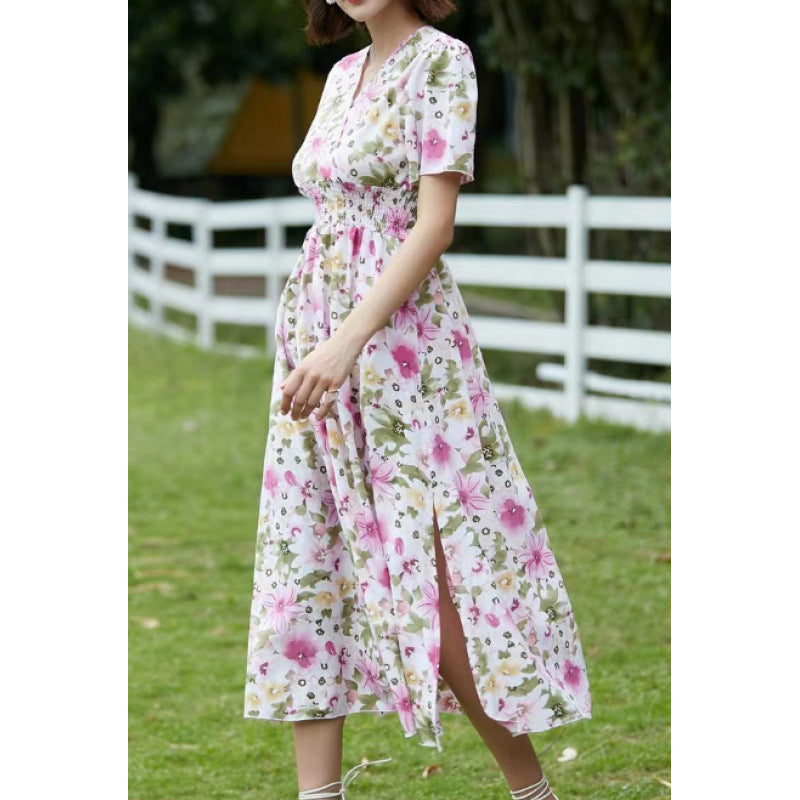 Damen Maxikleid mit fließendem Schnitt und floralem Design Drune