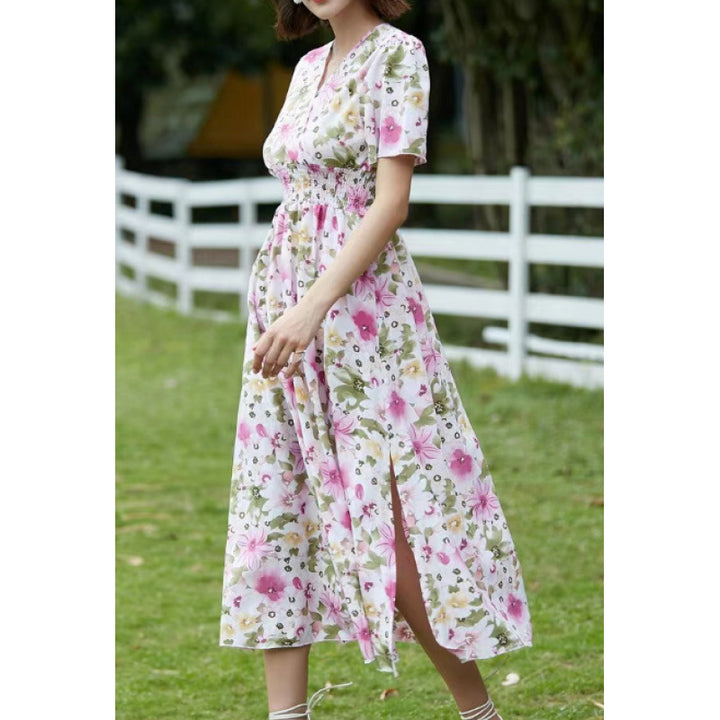 Damen Maxikleid mit fließendem Schnitt und floralem Design Drune