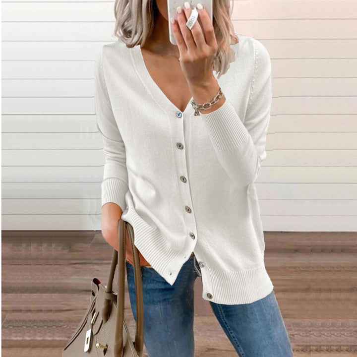 Damen Strickjacke mit tiefem V-Ausschnitt und Knopfdetails Drune
