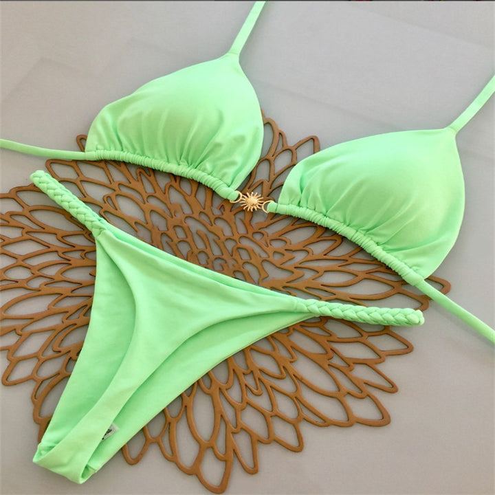 Damen Triangel-Bikini mit floralem Muster und eleganter Goldschließe Drune