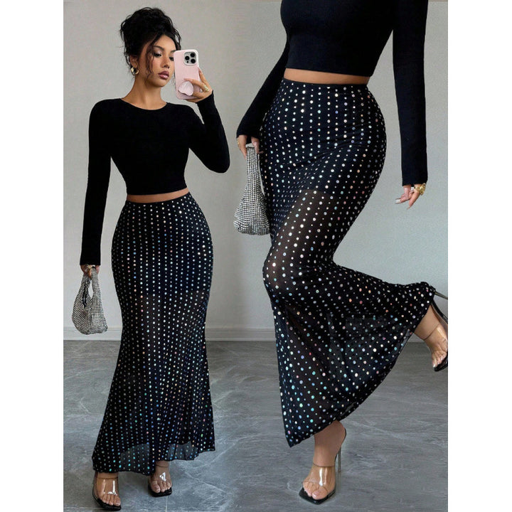 Damen Elegante und schicke maxi Rock mit Pünktchenmuster Drune
