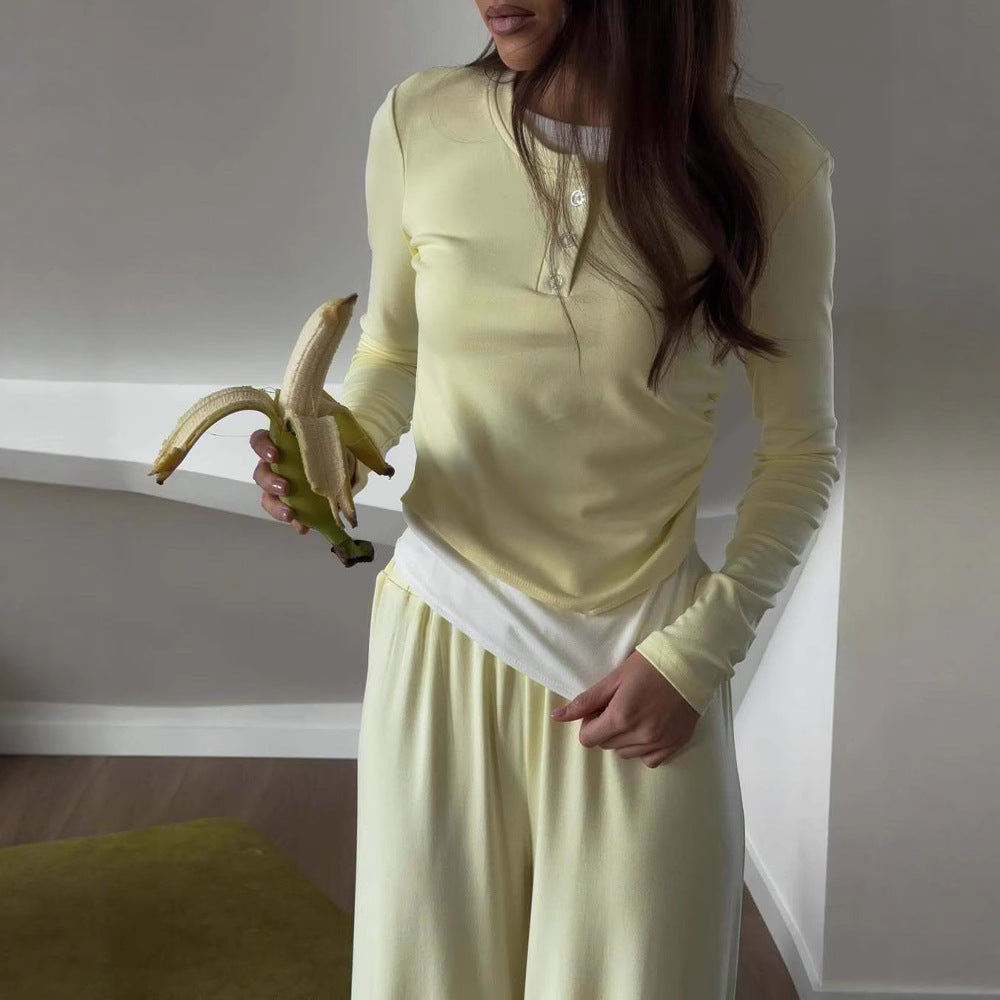 Damen Lässiges Zwei-teiliges Komplett-Outfit mit schickem Kragen und weiten Hosen Drune