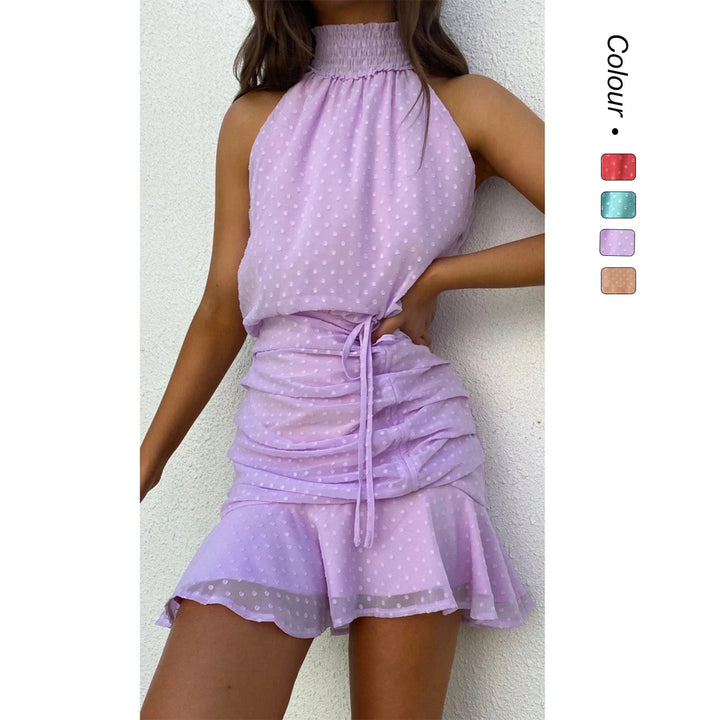Damen Minikleid mit luxuriösem Kragen, seitlicher Raffung und fließendem Rock Drune