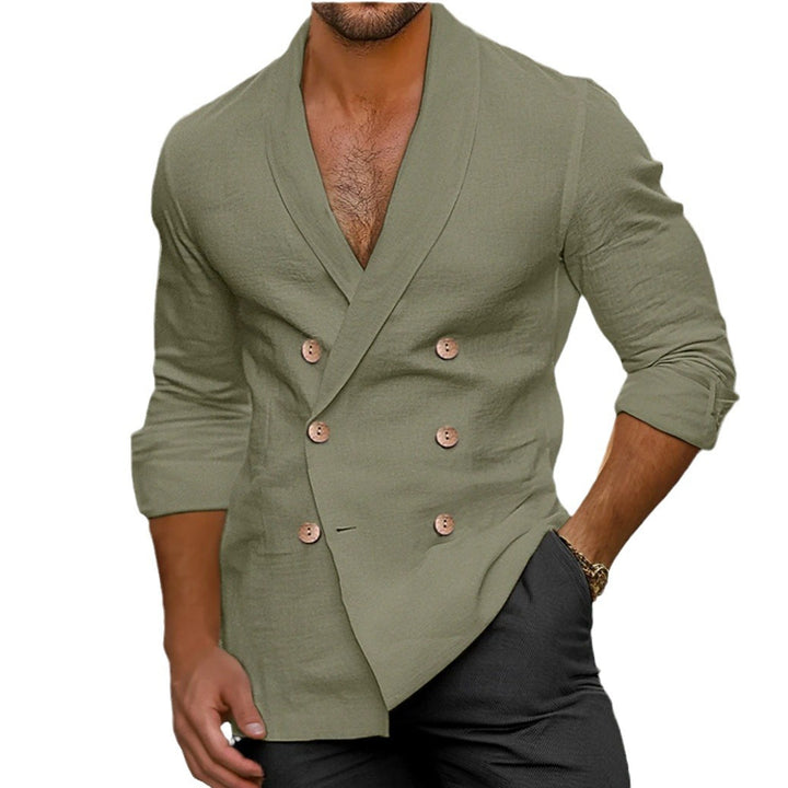 Herren elegante Leinenjacke mit doppelter Knopfleiste Drune