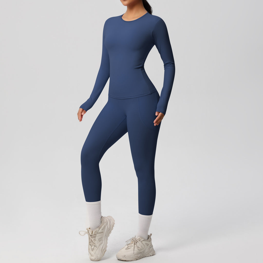 Damen Fitness-Oberteil und Hochbund-Leggings Set mit feuchtigkeitsableitender Technologie und ergonomischer Passform Drune