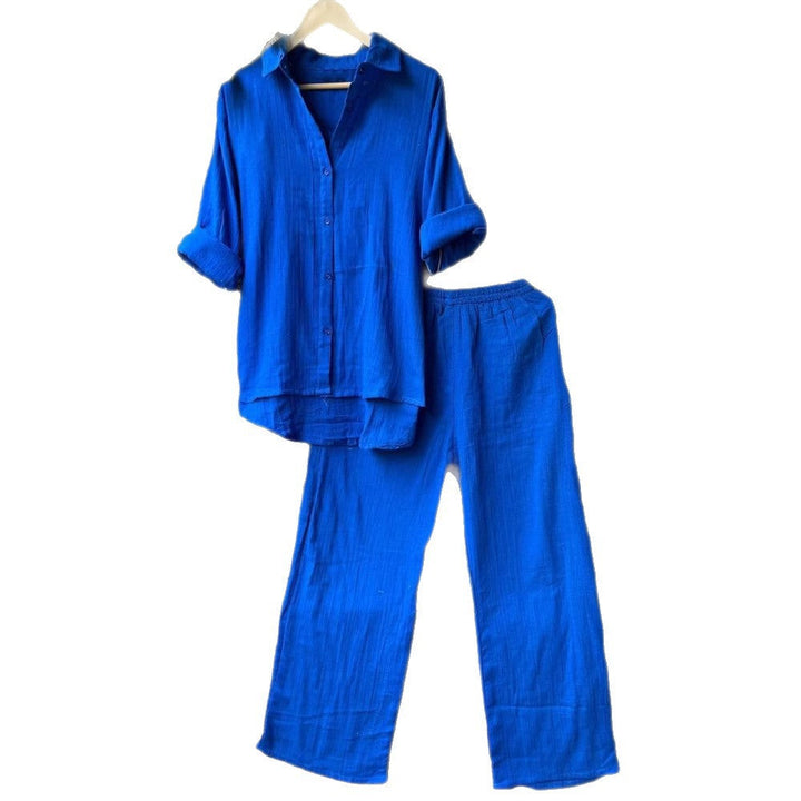 Damen lässiges Leinen-Hemd und Hose Set Drune