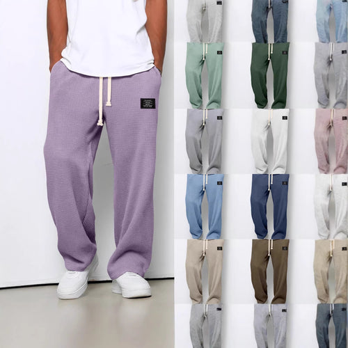 Herren nan lässige Waffelstrick Loungehose mit Kordelzug und geradem Schnitt Drune