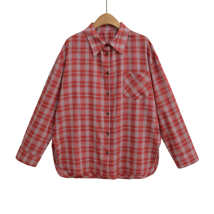 Damen lässige Karoshirt mit oversized Schnitt und praktischer Brusttasche Drune
